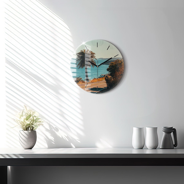 Ceas rotund de perete din sticlă Palmieri în Malibu