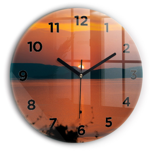 Ceas rotund de perete din sticlă Lacul Balaton seara