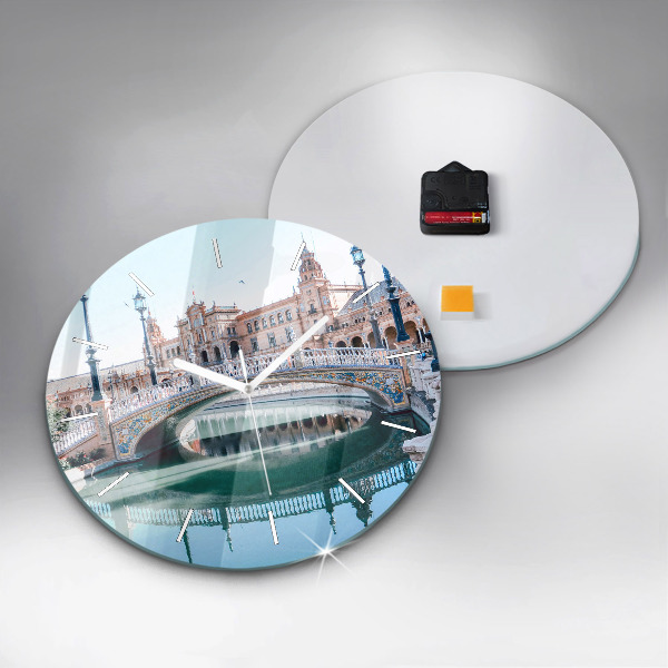 Ceas rotund de perete din sticlă Plaza de España din Sevilla