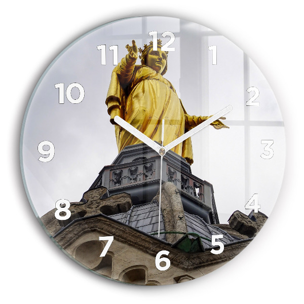 Ceas rotund de perete din sticlă Statuia Maicii Domnului din Lyon
