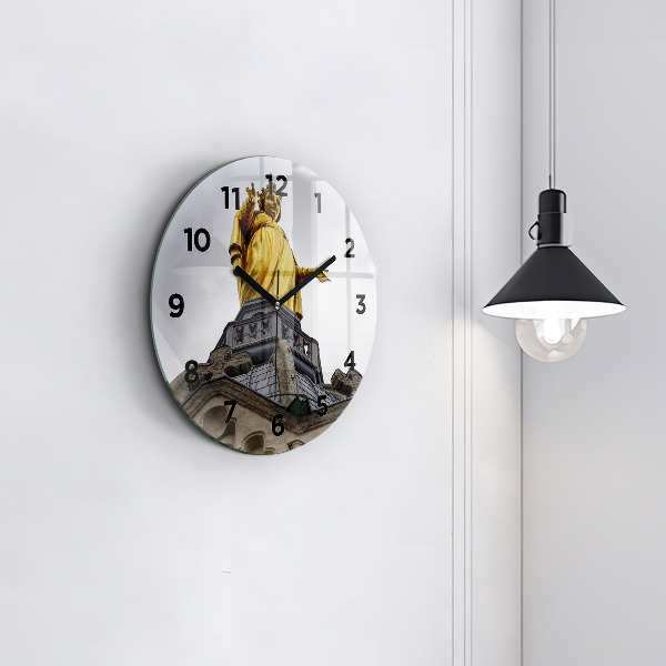 Ceas rotund de perete din sticlă Statuia Maicii Domnului din Lyon