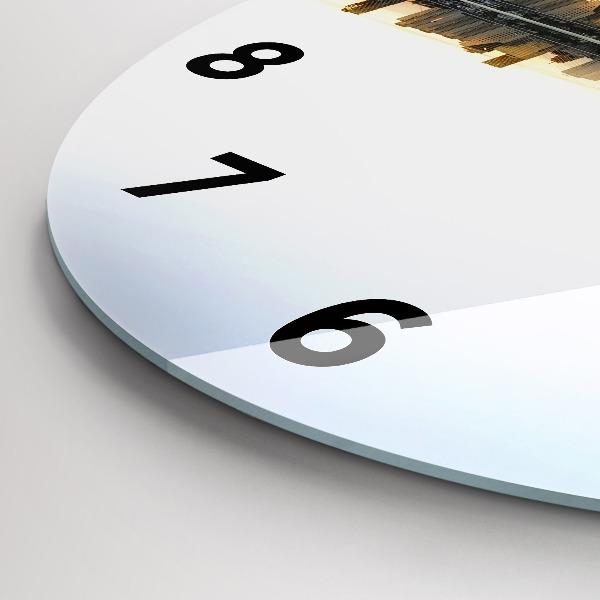 Ceas rotund de perete din sticlă Un oraș pe râu