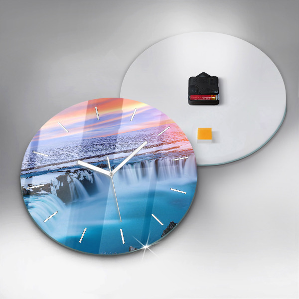 Ceas rotund de perete din sticlă Cascada Godafoss Islanda