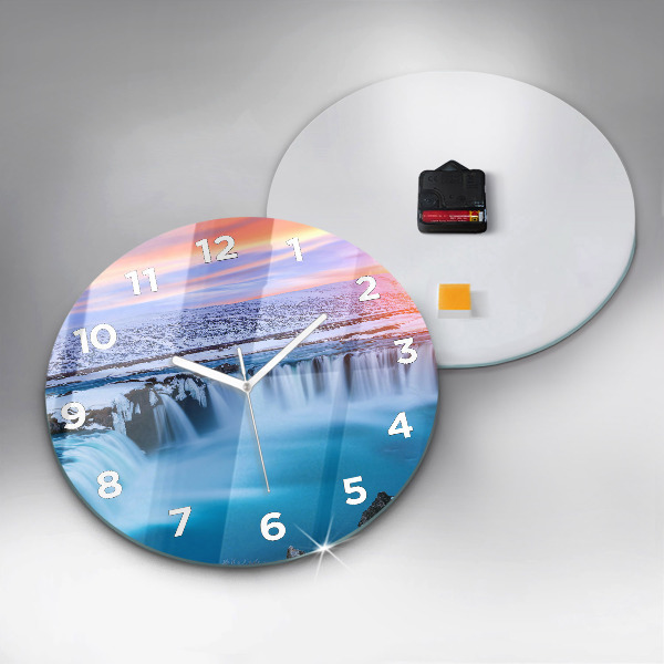 Ceas rotund de perete din sticlă Cascada Godafoss Islanda