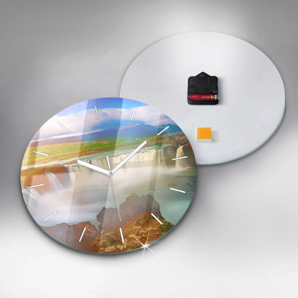Ceas rotund de perete din sticlă Godafoss în Islanda