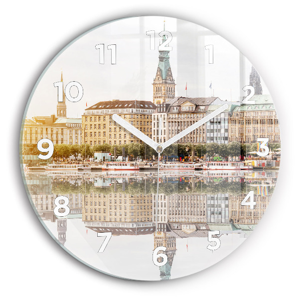 Ceas rotund de perete din sticlă Râul Hamburg Germania