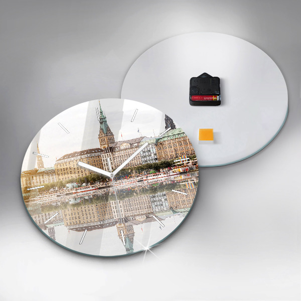 Ceas rotund de perete din sticlă Râul Hamburg Germania