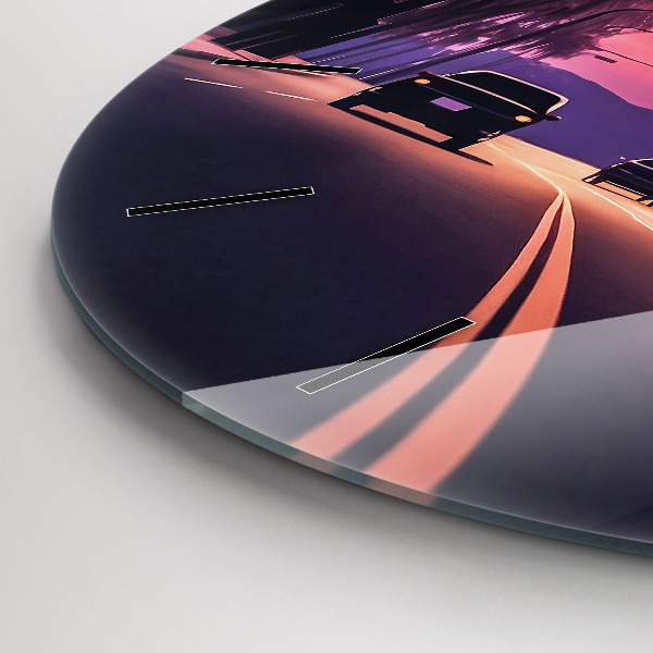 Ceas rotund de perete din sticlă Apus de soare în LA