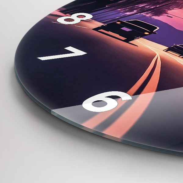 Ceas rotund de perete din sticlă Apus de soare în LA