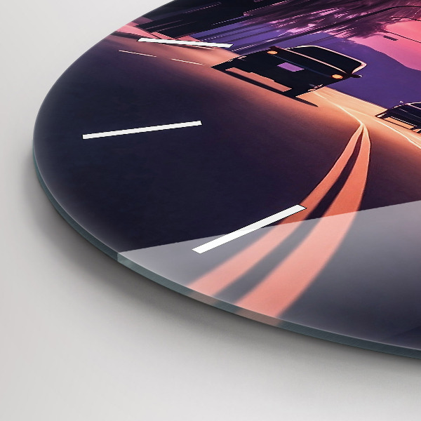 Ceas rotund de perete din sticlă Apus de soare în LA