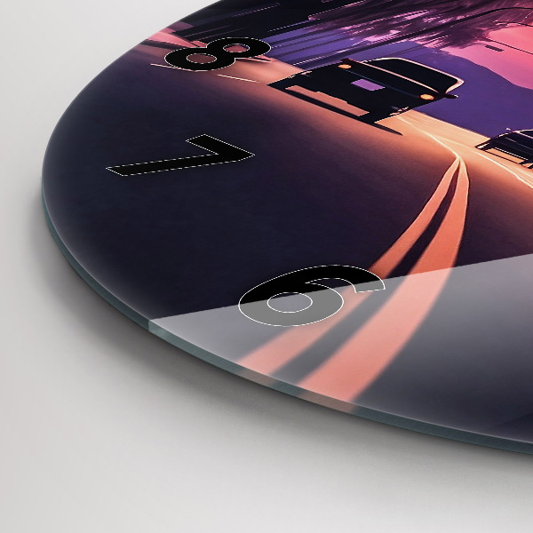 Ceas rotund de perete din sticlă Apus de soare în LA