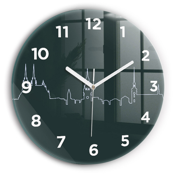Ceas rotund de perete din sticlă Line-art al orașului Brno
