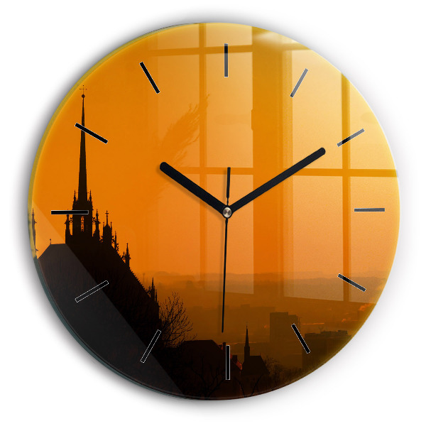 Ceas rotund de perete din sticlă Vedere la Catedrala Brno