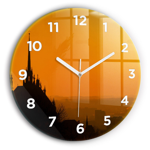Ceas rotund de perete din sticlă Vedere la Catedrala Brno