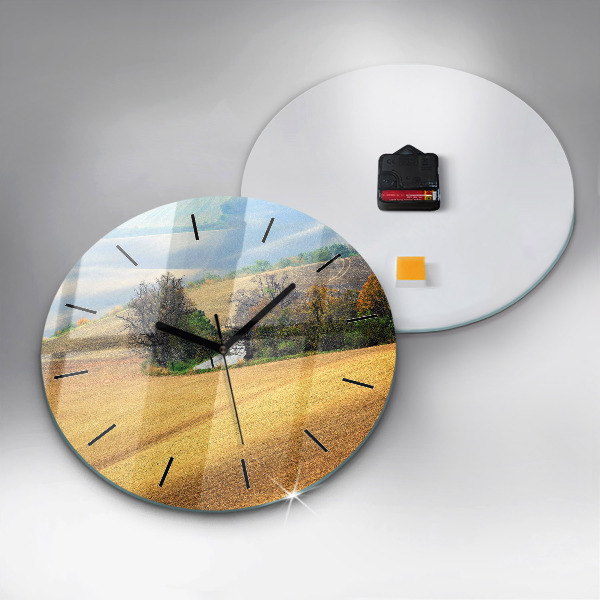Ceas rotund de perete din sticlă Peisaj rural din Moravia