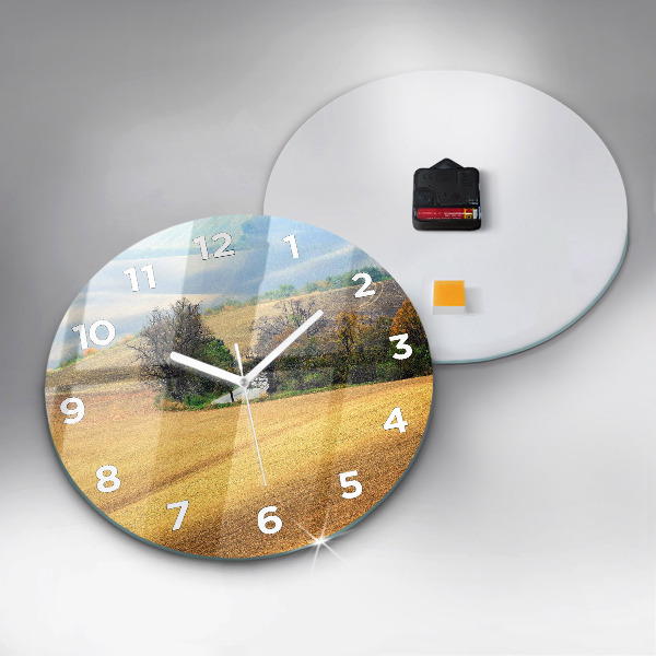 Ceas rotund de perete din sticlă Peisaj rural din Moravia