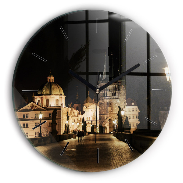 Ceas rotund de perete din sticlă Podul Carol din Praga