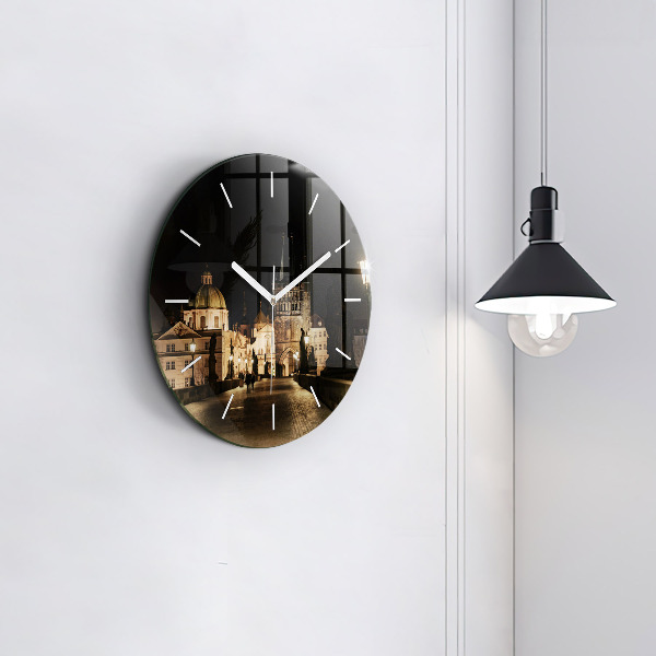 Ceas rotund de perete din sticlă Podul Carol din Praga