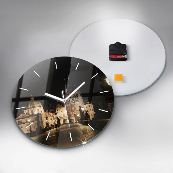 Ceas rotund de perete din sticlă Podul Carol din Praga