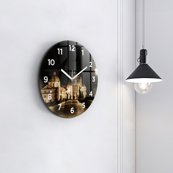 Ceas rotund de perete din sticlă Podul Carol din Praga