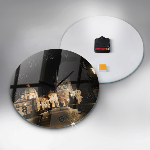 Ceas rotund de perete din sticlă Podul Carol din Praga