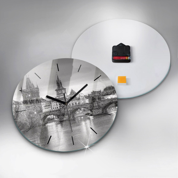 Ceas rotund de perete din sticlă Podul Carol din Praga