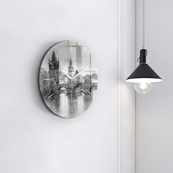Ceas rotund de perete din sticlă Podul Carol din Praga