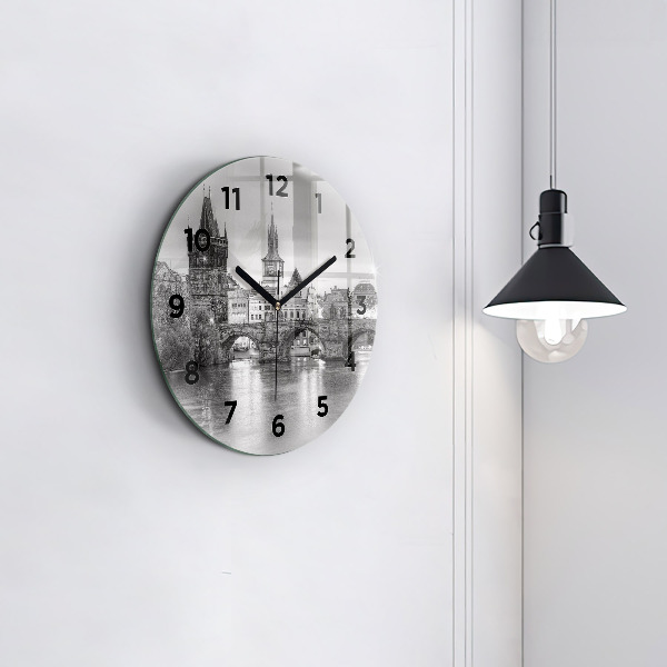 Ceas rotund de perete din sticlă Podul Carol din Praga