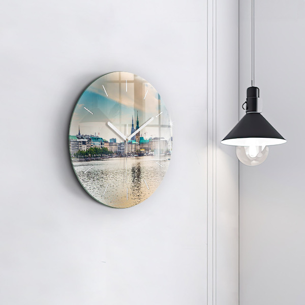 Ceas rotund de perete din sticlă Binnenalster din Hamburg