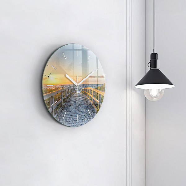 Ceas rotund de perete din sticlă Vacanta la plaja