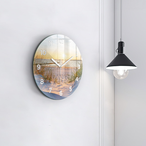 Ceas rotund de perete din sticlă Apus peste mare