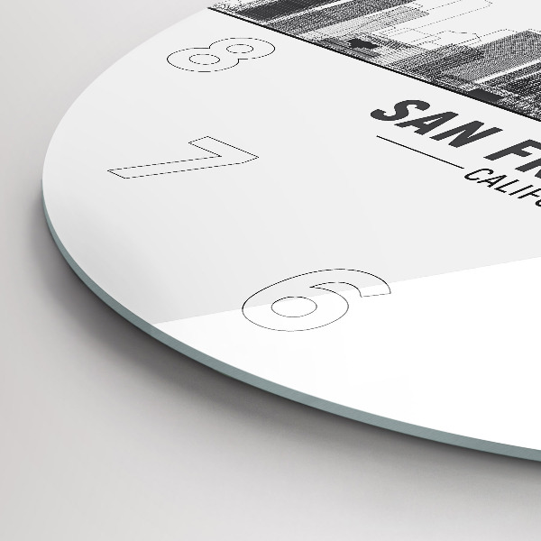 Ceas rotund de perete din sticlă Panorama San Francisco