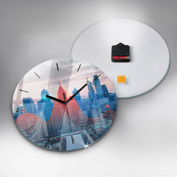 Ceas rotund de perete din sticlă Zgârie-nori din Philadelphia