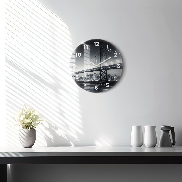 Ceas rotund de perete din sticlă Pod noaptea San Francisco