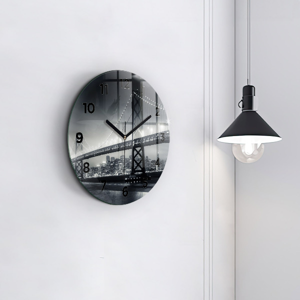 Ceas rotund de perete din sticlă Pod noaptea San Francisco