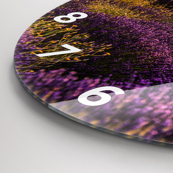 Ceas rotund de perete din sticlă Lunca de lavandă Franța