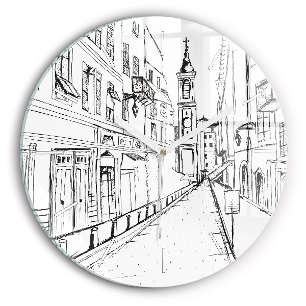 Ceas rotund de perete din sticlă Desen al orașului Provence