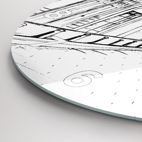 Ceas rotund de perete din sticlă Desen al orașului Provence