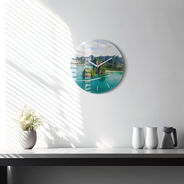 Ceas rotund de perete din sticlă Insula din Thailanda