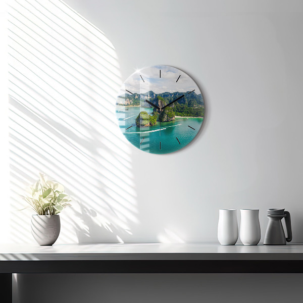 Ceas rotund de perete din sticlă Insula din Thailanda