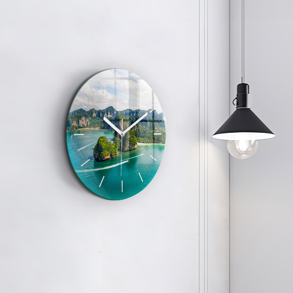 Ceas rotund de perete din sticlă Insula din Thailanda