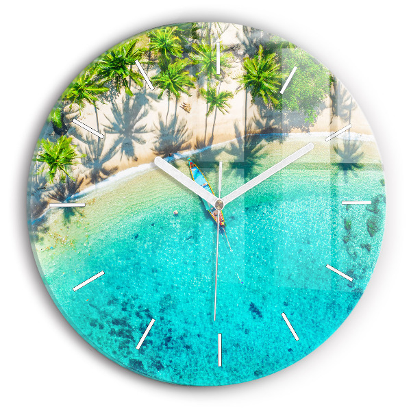 Ceas rotund de perete din sticlă Plaja tropicală Koh Tao