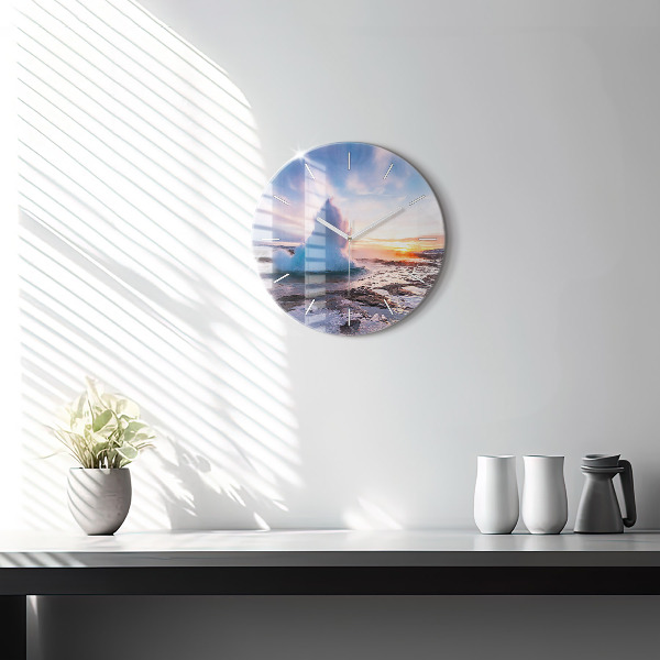 Ceas rotund de perete din sticlă Gheizerul de pe insula Islanda