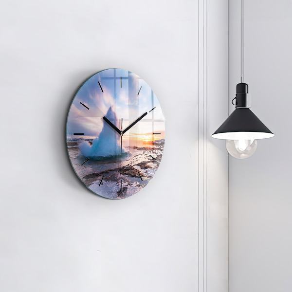 Ceas rotund de perete din sticlă Gheizerul de pe insula Islanda