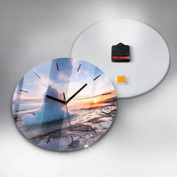 Ceas rotund de perete din sticlă Gheizerul de pe insula Islanda