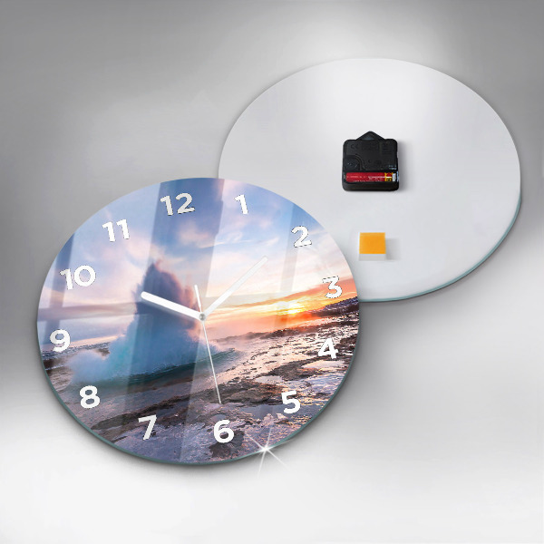 Ceas rotund de perete din sticlă Gheizerul de pe insula Islanda