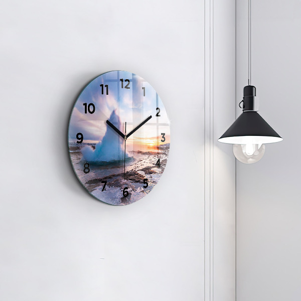 Ceas rotund de perete din sticlă Gheizerul de pe insula Islanda
