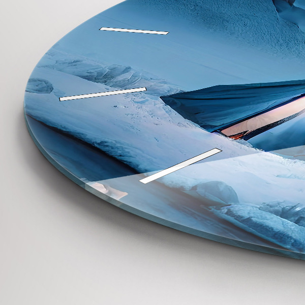 Ceas rotund de perete din sticlă Cort în munții Islandei