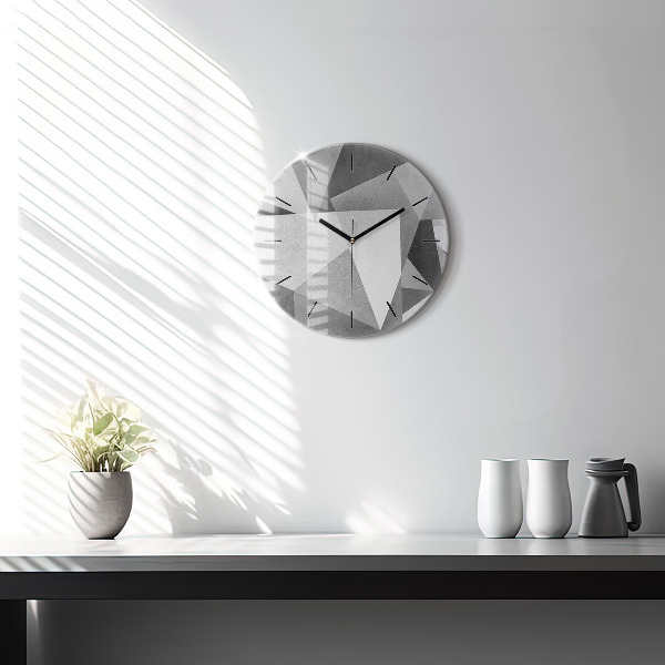 Ceas rotund de perete din sticlă Abstracție geometrică gri