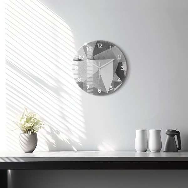 Ceas rotund de perete din sticlă Abstracție geometrică gri